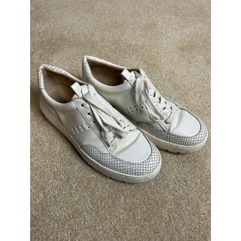 Vionic Women's Abyss Ysenia Leather Lizard Print Platform Sneaker White Sz 8